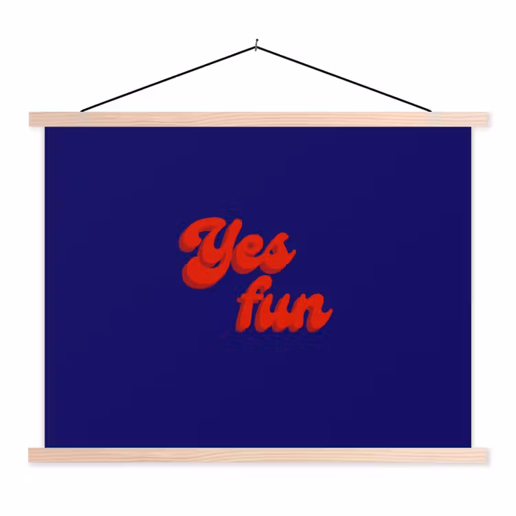 Blauw - Rood - Yes fun - 3D textielposter latten blank klein -3d