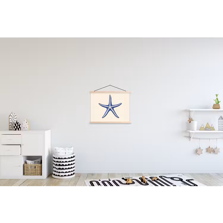 Blauwe zeester - Minimalistisch - Beige textielposter latten blank klein -kinderkamer