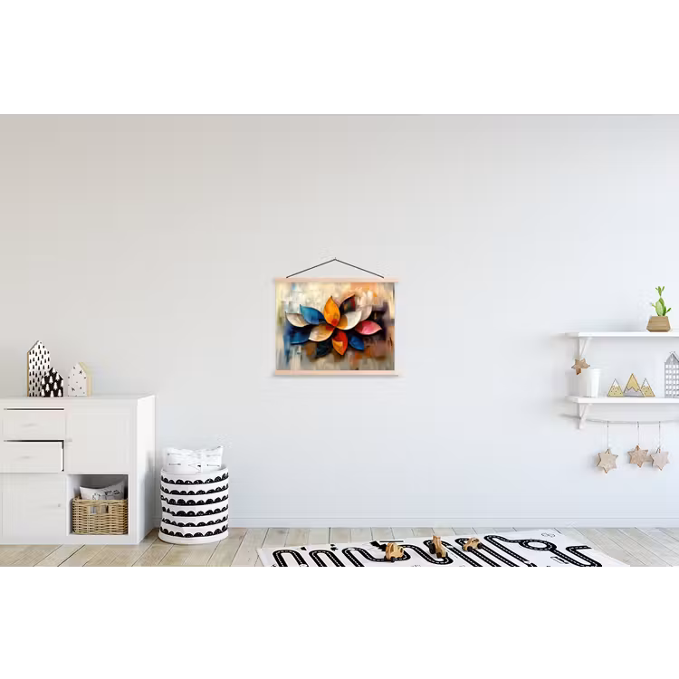 Bloem - Abstract - Kleurrijk - Bladeren textielposter latten blank klein -kinderkamer
