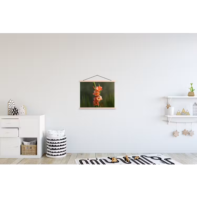Bloem - Gladiolen - Zalmroze textielposter latten blank klein -kinderkamer