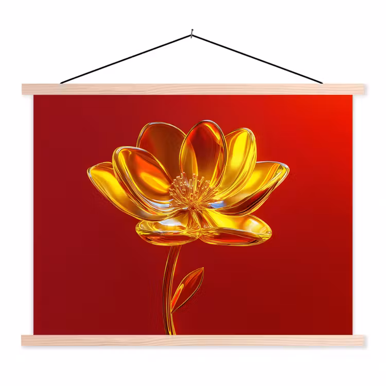 Bloem - Goud - Glazen textielposter latten blank klein -3d