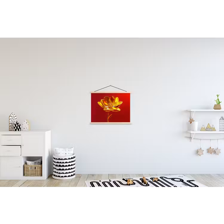 Bloem - Goud - Glazen textielposter latten blank klein -kinderkamer