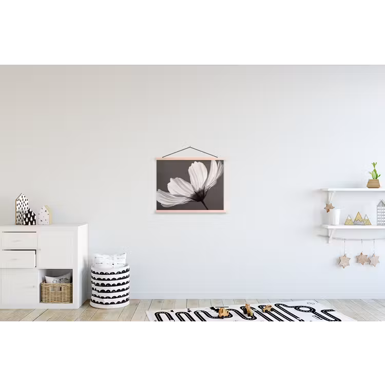 Bloem - Minimalistisch - Zwart - Wit textielposter latten blank klein -kinderkamer