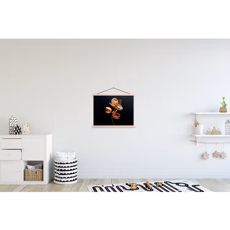 Bloem - Orchidee - Oranje textielposter latten blank klein -kinderkamer