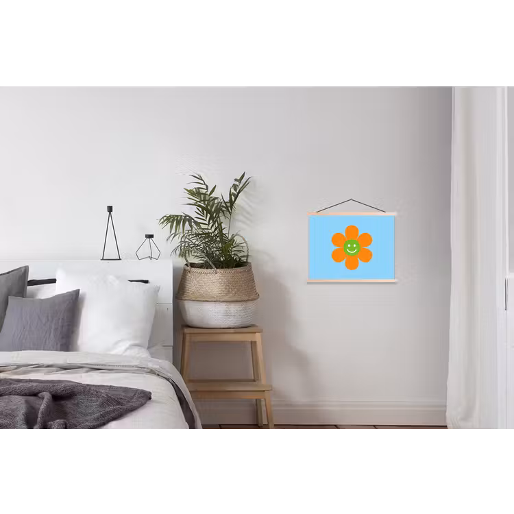 Bloem - Smiley - Kleurrijk textielposter latten blank klein -woonkamer