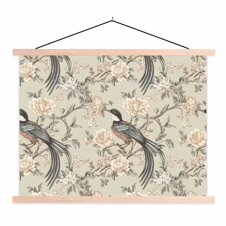 Bloem - Vogel - Kleurrijk textielposter latten blank klein 122 -3d