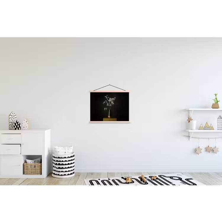 Bloembollen - Wit - Vaas - Minimalistisch textielposter latten blank klein -kinderkamer