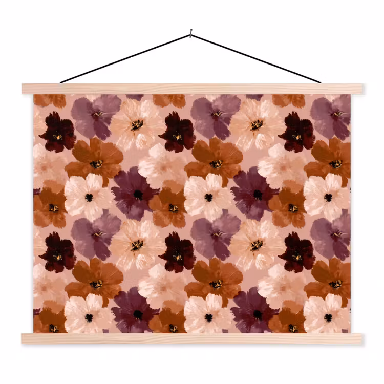 Bloemen - Abstract - Aardetinten textielposter latten blank klein 122 -3d
