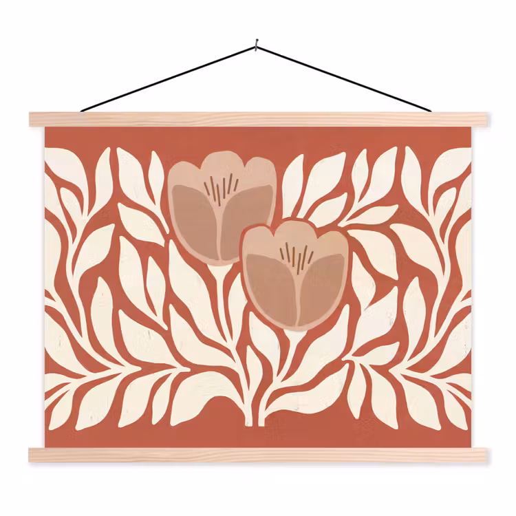 Bloemen - Abstract - Modern - Beige - Natuur textielposter latten blank klein -3d