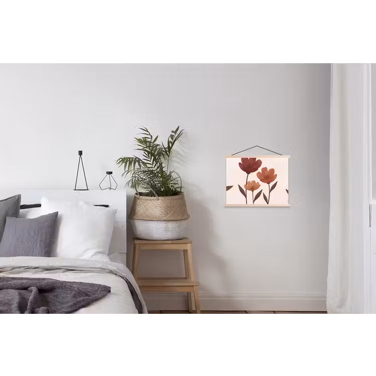 Bloemen - Abstract - Modern - Bruin - Decoratief textielposter latten blank klein -woonkamer