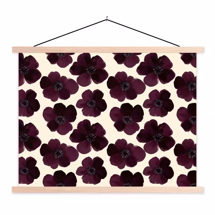 Bloemen - Aquarel - Paars textielposter latten blank klein 122 -3d