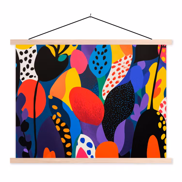 Bloemen - Bladeren - Abstract - Rood textielposter latten blank klein -3d