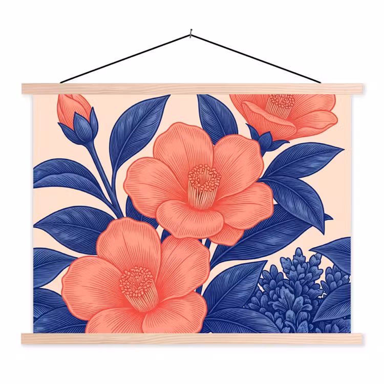 Schoolplaat - Bloemen - Bladeren - Botanisch - Bloemen - Bladeren - Botanisch textielposter latten blank klein