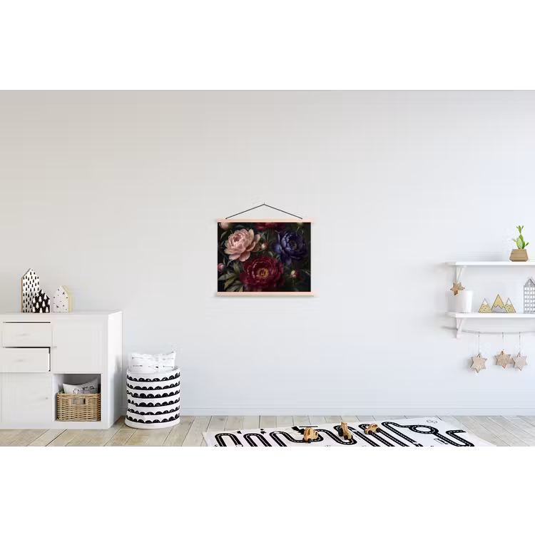 Bloemen - Boeket - Natuur - Modern - Donker textielposter latten blank klein -kinderkamer
