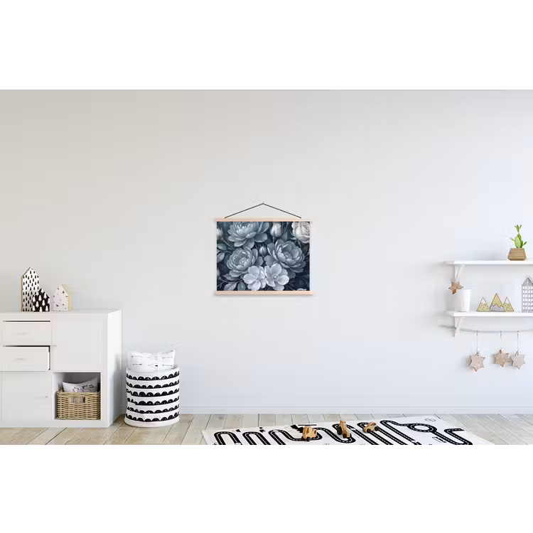 Bloemen - Boeket - Winter - Abstract - Blauw textielposter latten blank klein -kinderkamer