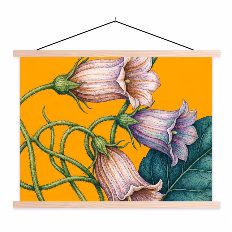 Schoolplaat - Bloemen - Botanisch - Geel - Bloemen - Botanisch - Geel textielposter latten blank klein