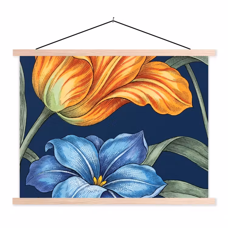 Schoolplaat - Bloemen - Botanisch - Patroon - Bloemen - Botanisch - Patroon textielposter latten blank klein