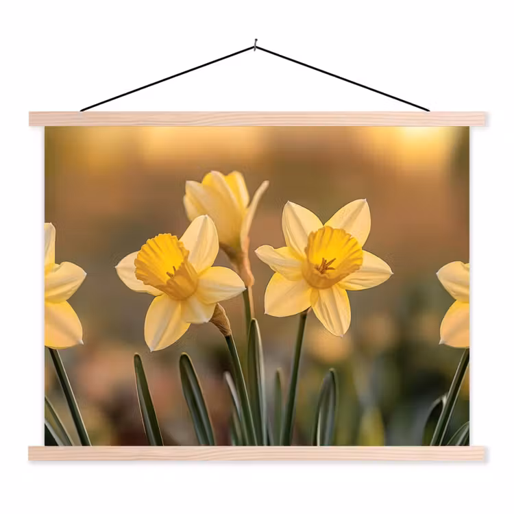 Bloemen - Geel - Wazig textielposter latten blank klein -3d