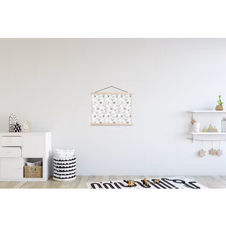 Bloemen - Getekend - Groen textielposter latten blank klein 122 -kinderkamer