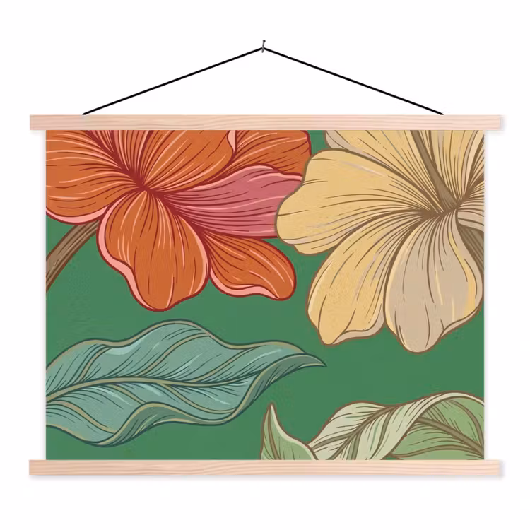 Schoolplaat - Bloemen - Groen - Illustratie - Bloemen - Groen - Illustratie textielposter latten blank klein