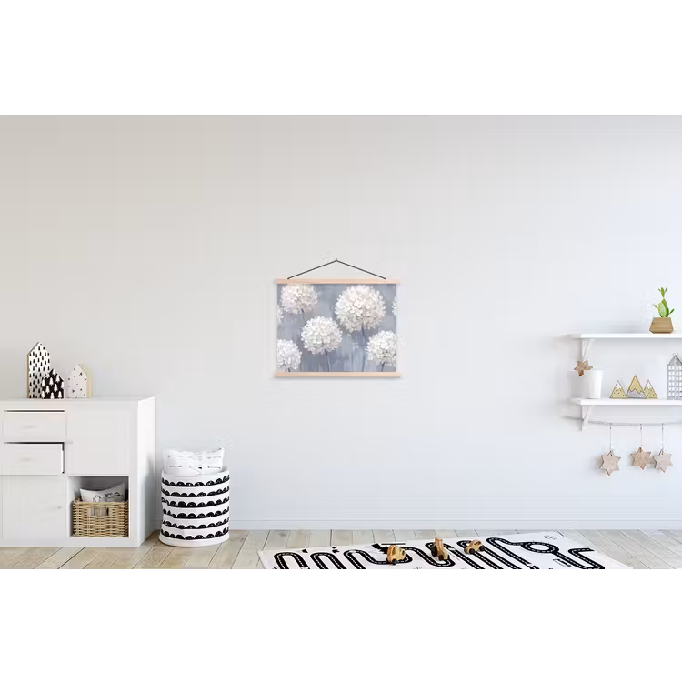 Bloemen - Illustratie - Blauw textielposter latten blank klein -kinderkamer