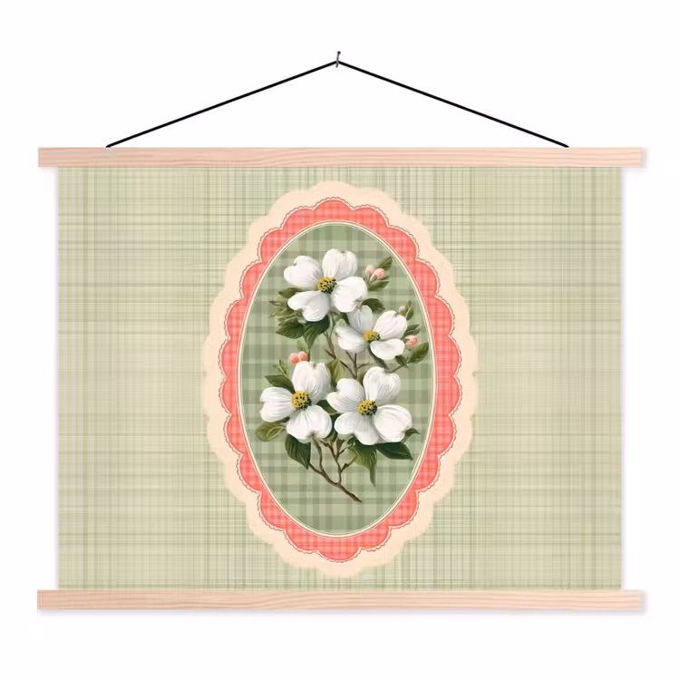 Bloemen - Illustratie - Geruit - Groen textielposter latten blank klein -3d
