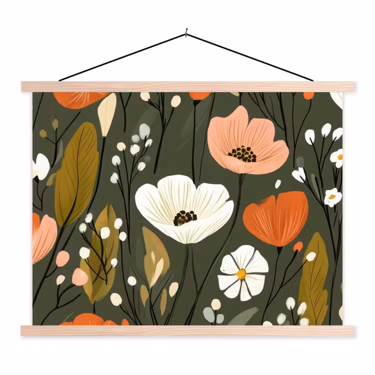 Bloemen - Illustratie - Groen textielposter latten blank klein -3d