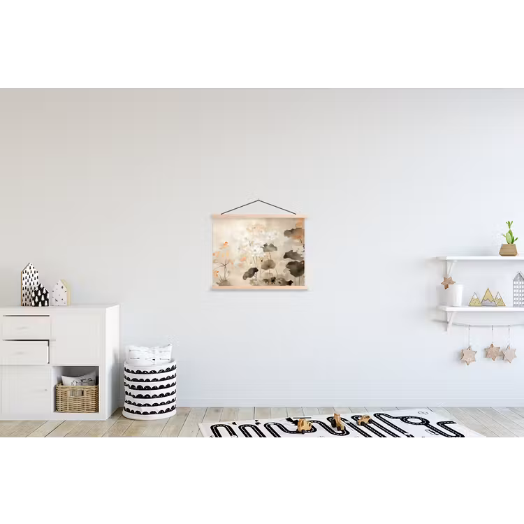 Bloemen - Japandi - Wabi sabi textielposter latten blank klein -kinderkamer
