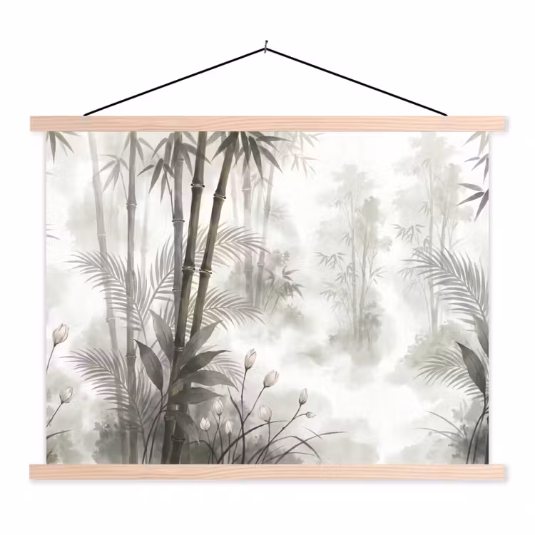 Bloemen - Knop - Tuin - Illustratie - Wit textielposter latten blank klein -3d