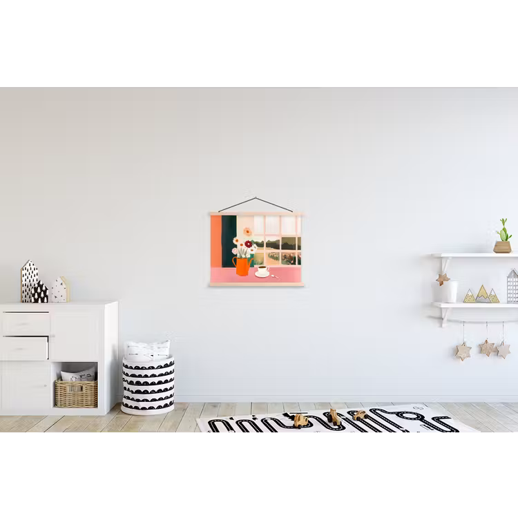 Bloemen - Koffie - Raam textielposter latten blank klein -kinderkamer