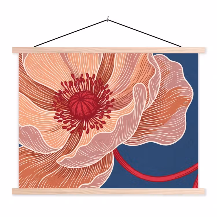 Schoolplaat - Bloemen - Modern - Abstract - Bloemen - Modern - Abstract textielposter latten blank klein