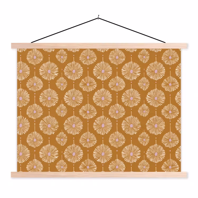 Bloemen - Modern - Oker textielposter latten blank klein 122 -3d