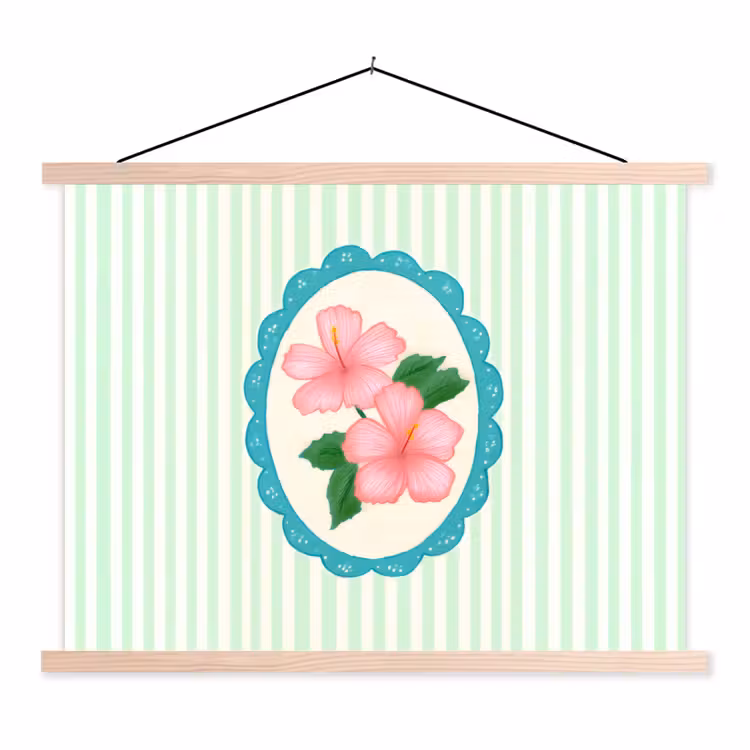 Bloemen - Ovaal - Strepen - Groen textielposter latten blank klein -3d