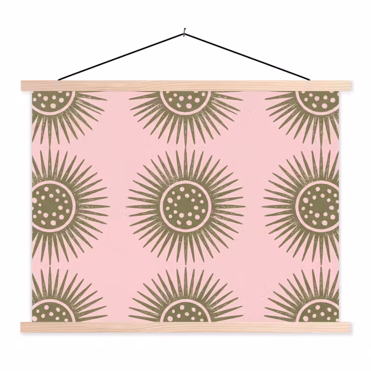 Bloemen - Patroon - Abstract - Roze - Groen textielposter latten blank klein -3d