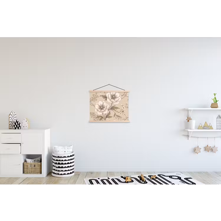 Bloemen - Patroon - Beige textielposter latten blank klein -kinderkamer
