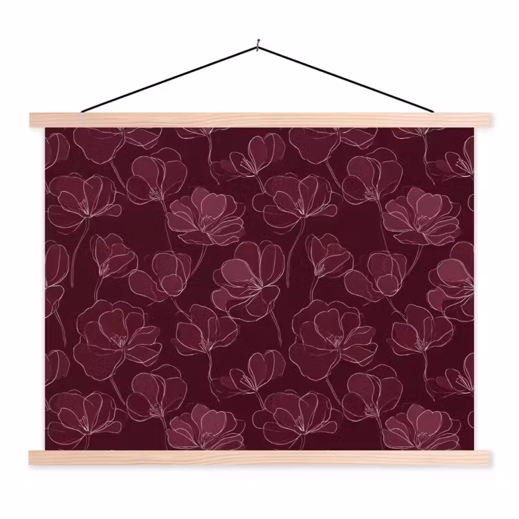 Bloemen - Patroon - Bordeauxrood textielposter latten blank klein 122 -3d