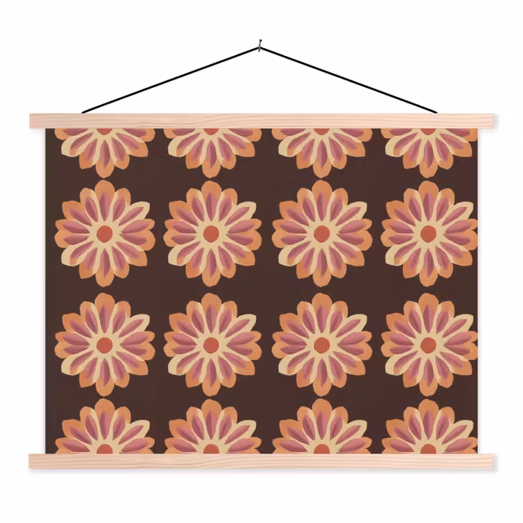 Bloemen - Patroon - Bruin textielposter latten blank klein 122 -3d