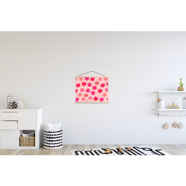 Bloemen - Patroon - Roze textielposter latten blank klein -kinderkamer