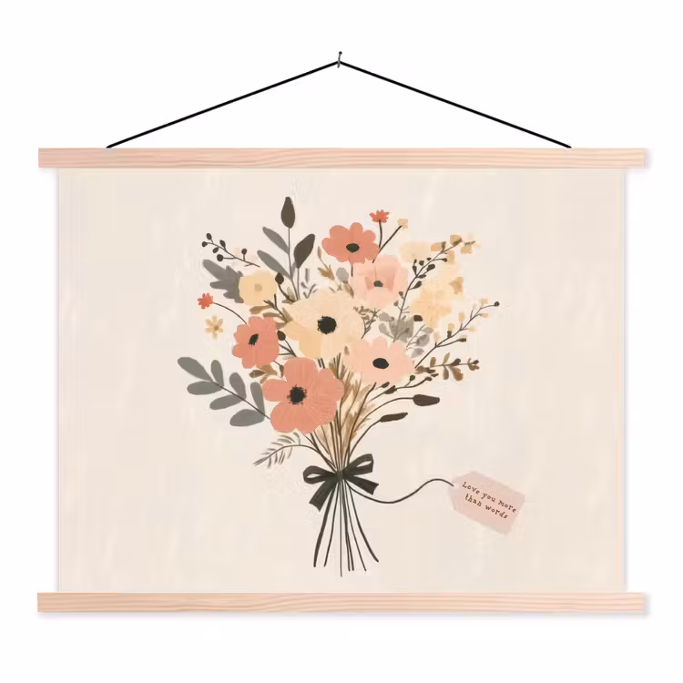 Bloemen - Quote - Beige - Lint textielposter latten blank klein -3d