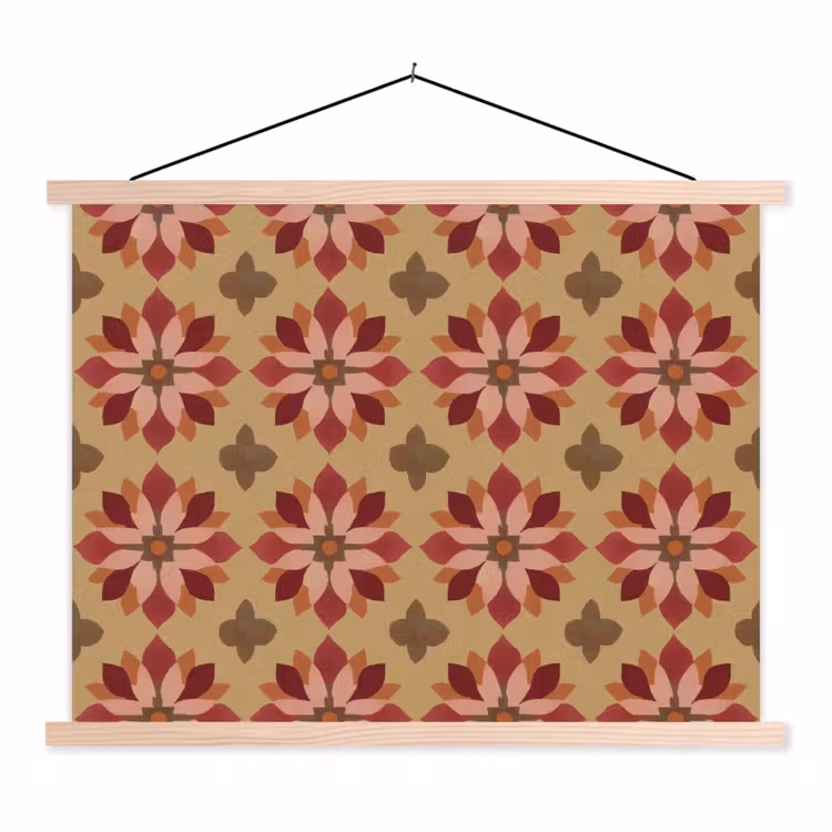 Bloemen - Retro - Groen textielposter latten blank klein 122 -3d