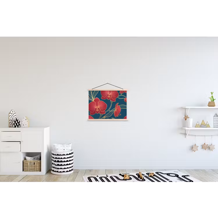 Schoolplaat - Bloemen - Rood - Goud - Bloemen - Rood - Goud textielposter latten blank klein