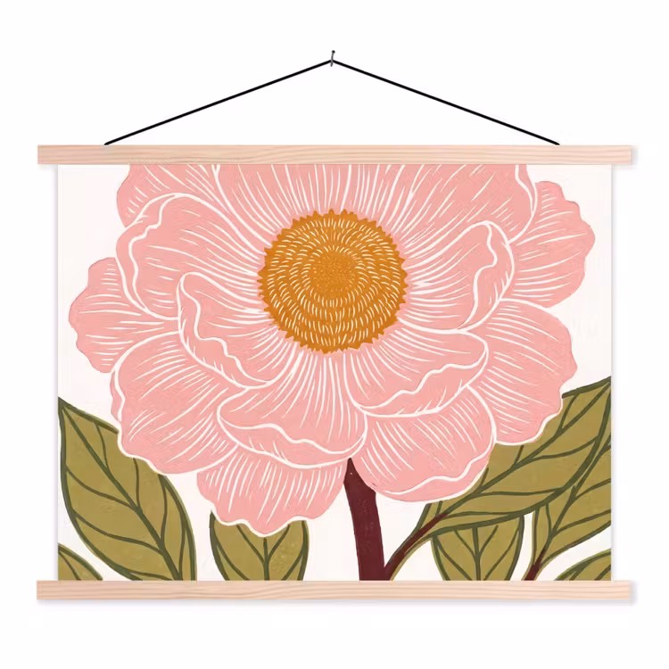 Schoolplaat - Bloemen - Roze - Illustratie - Bloemen - Roze - Illustratie textielposter latten blank klein