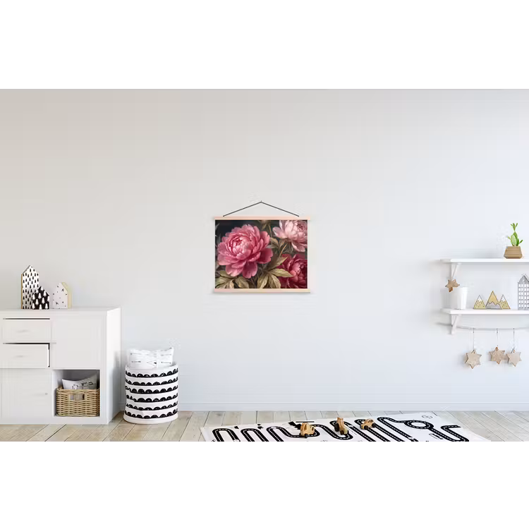 Bloemen - Roze - Klassiek - Natuur textielposter latten blank klein -kinderkamer