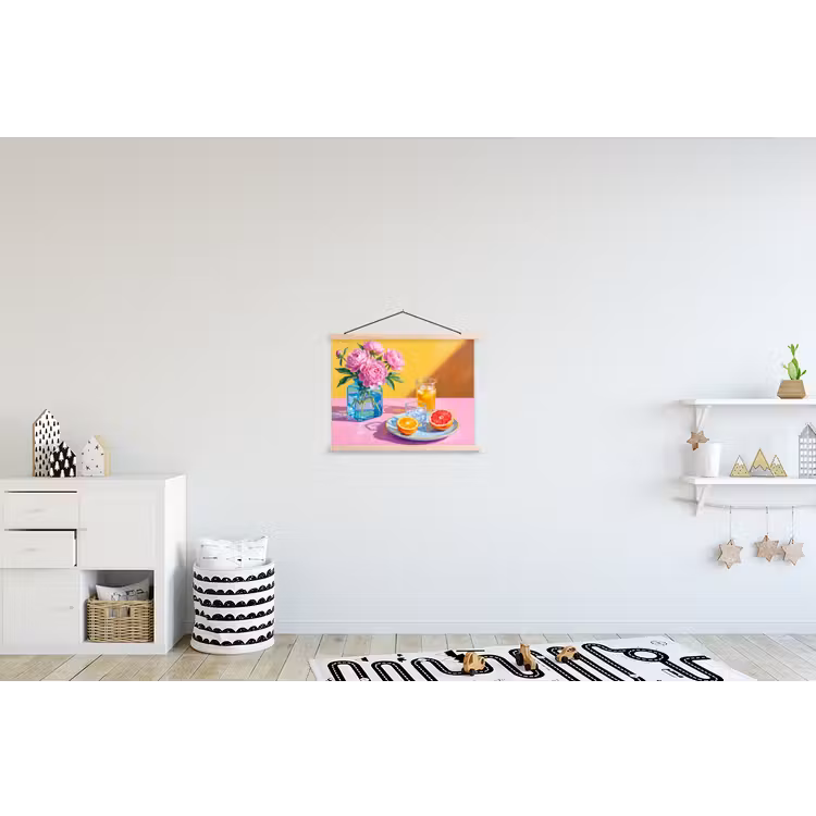 Schoolplaat - Bloemen - Roze - Modern - Bloemen - Roze - Modern textielposter latten blank klein