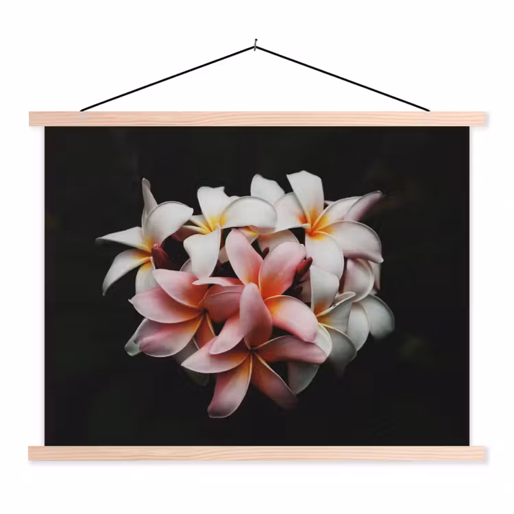 Bloemen - Roze - Zwart - Flora - Botanisch textielposter latten blank klein -3d