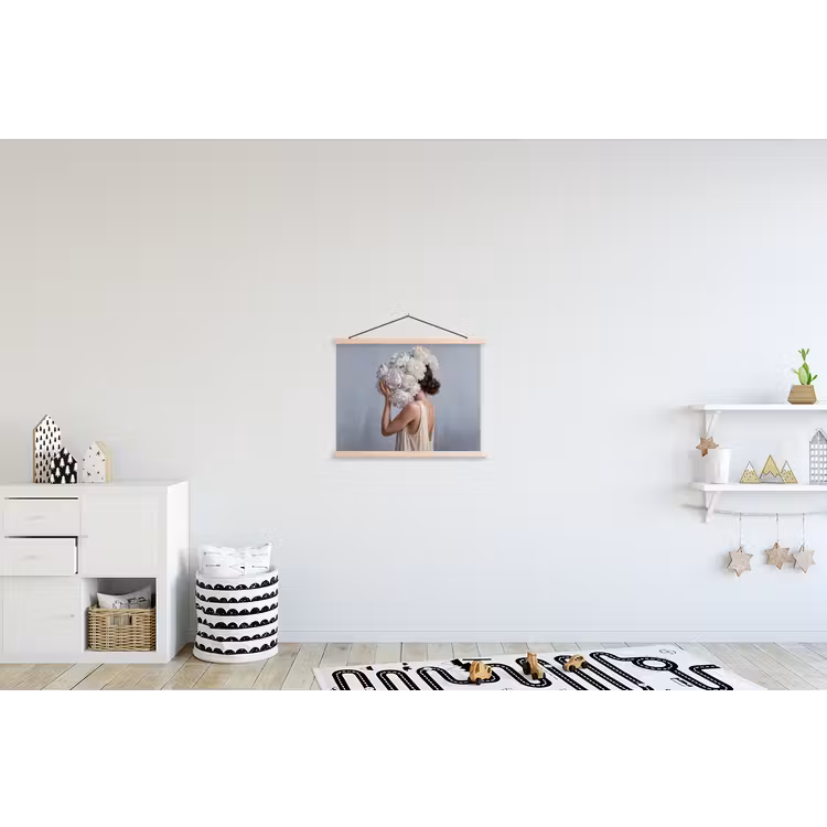 Bloemen - Vrouw - Wit textielposter latten blank klein -kinderkamer