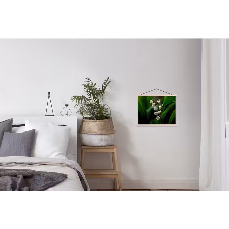 Bloemen - Wit - Bladeren - Lelietjes textielposter latten blank klein -woonkamer