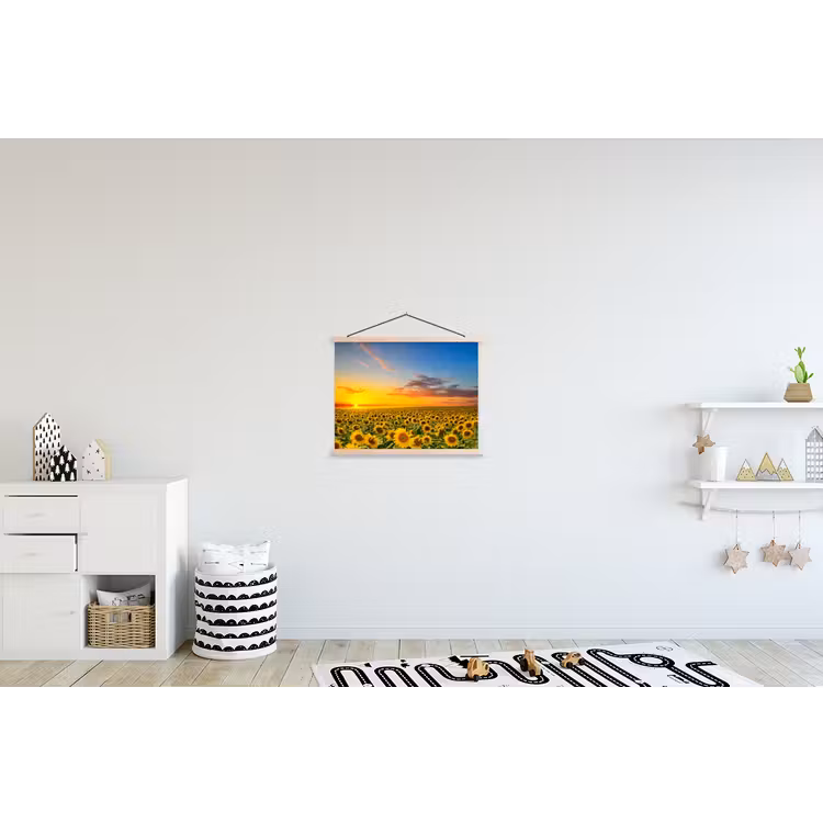 Bloemen - Zonnebloem - Zonsondergang - Nacht - Oranje textielposter latten blank klein -kinderkamer