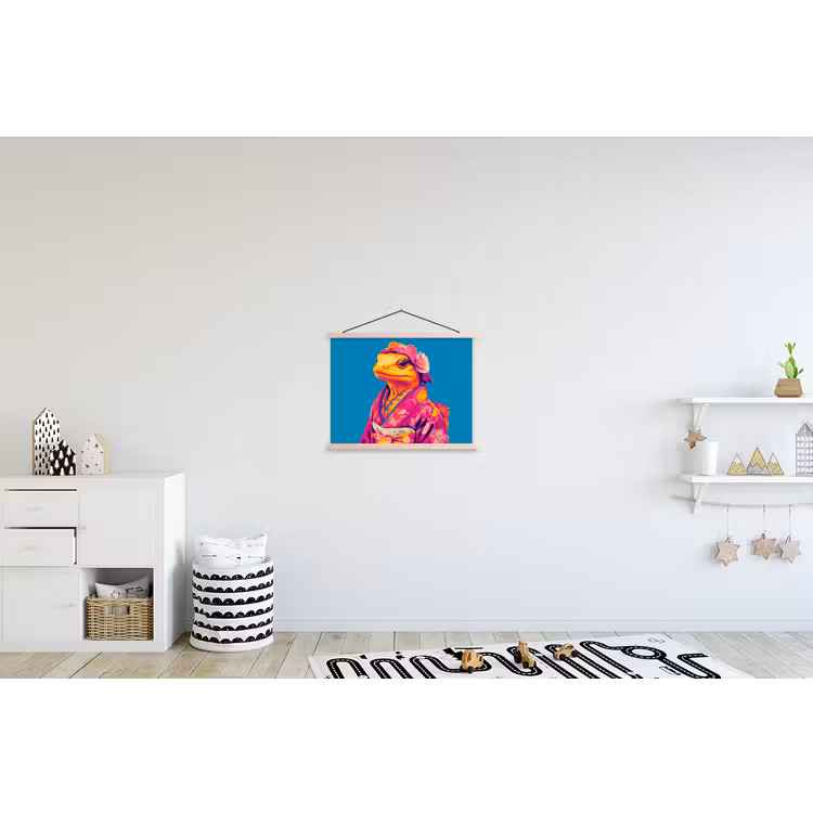 Bloemenkrans - Hagedis - Kimono - Paars textielposter latten blank klein -kinderkamer