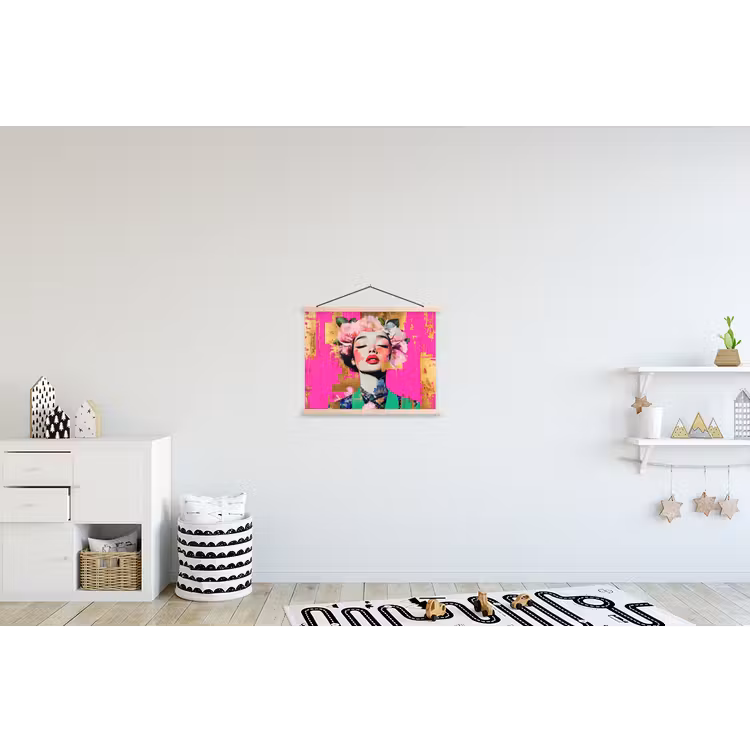 Bloemenkroon - Goud - Vrouw - Portret textielposter latten blank klein -kinderkamer